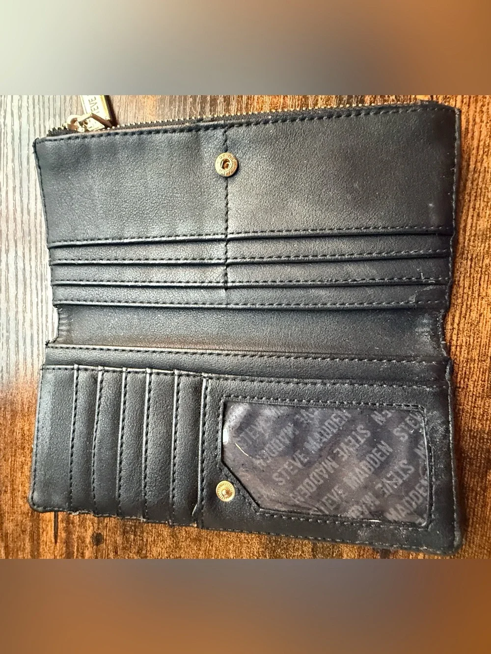 Steve Madden Black Wallet with Gold Logo Plaque